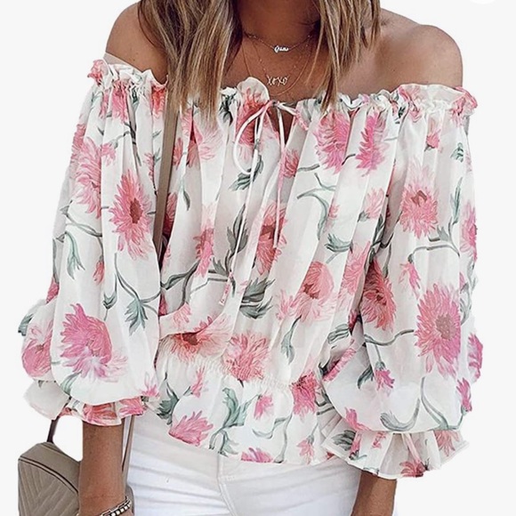 Tops - Super cute woman tops off shoulder ruffled blouse